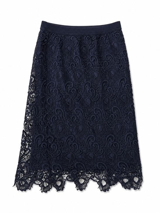 Only Dresses & Skirts - Navy Crochet Lace Midi Skirt With Elastic Waistband From ONLY